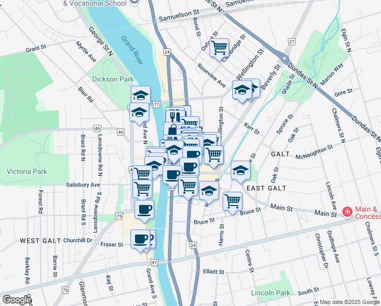 map of restaurants, bars, coffee shops, grocery stores, and more near 19 Thorne Street in Cambridge