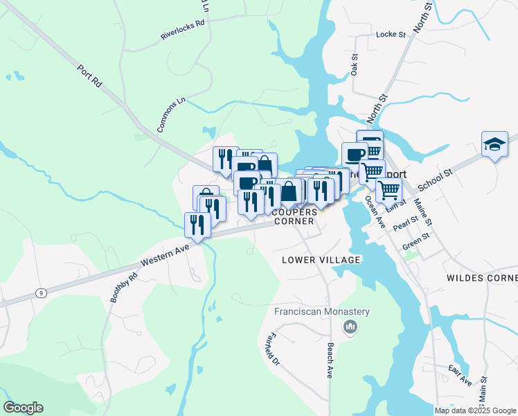 map of restaurants, bars, coffee shops, grocery stores, and more near 171 Port Road in Kennebunk