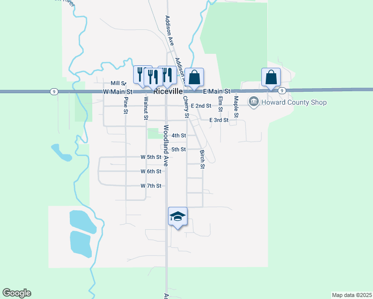 map of restaurants, bars, coffee shops, grocery stores, and more near 198 5th St in Riceville