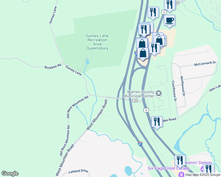 map of restaurants, bars, coffee shops, grocery stores, and more near 42 Gurney Lane in Queensbury