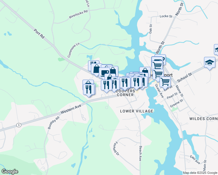 map of restaurants, bars, coffee shops, grocery stores, and more near 171 Port Road in Kennebunk