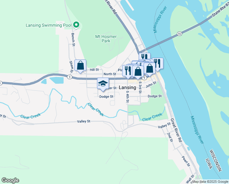 map of restaurants, bars, coffee shops, grocery stores, and more near 5th Street in Lansing