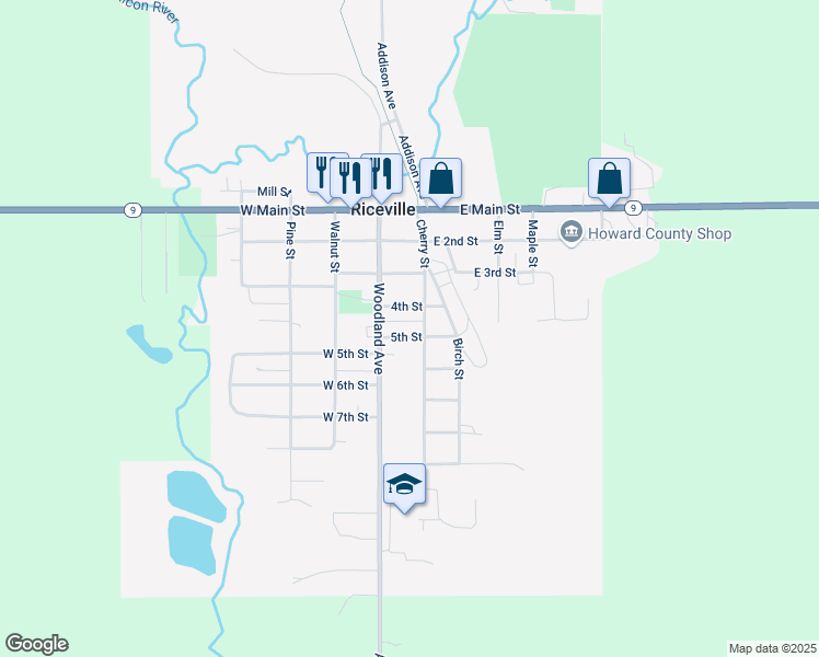 map of restaurants, bars, coffee shops, grocery stores, and more near 100-198 5th St in Riceville