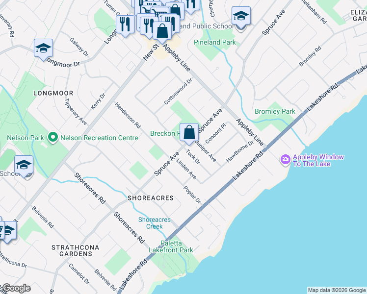 map of restaurants, bars, coffee shops, grocery stores, and more near 296 Tuck Drive in Burlington