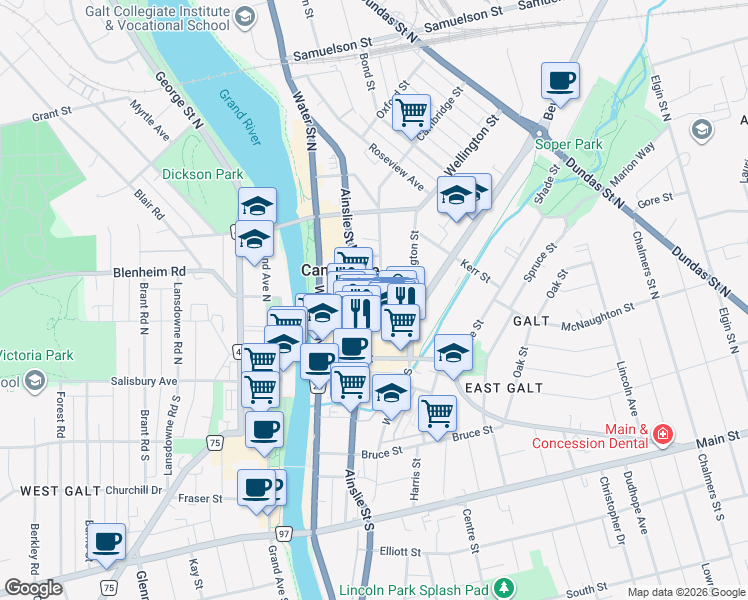 map of restaurants, bars, coffee shops, grocery stores, and more near 6 Cambridge Street in Cambridge