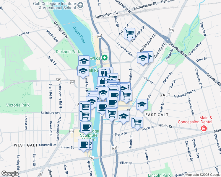 map of restaurants, bars, coffee shops, grocery stores, and more near 19 Thorne Street in Cambridge