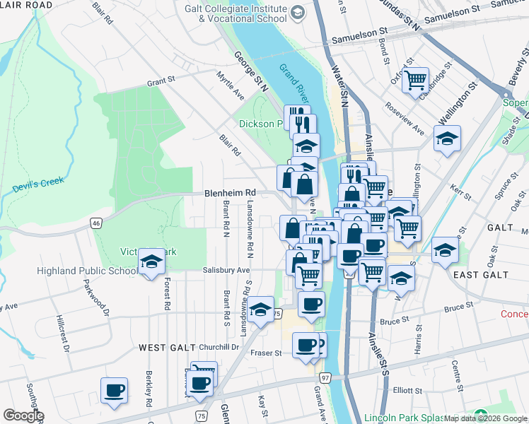 map of restaurants, bars, coffee shops, grocery stores, and more near 45 Blair Road in Cambridge