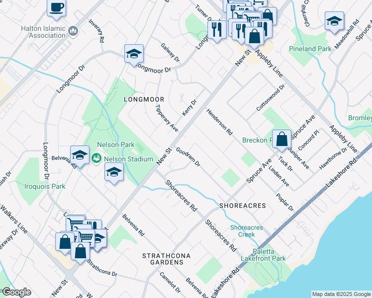 map of restaurants, bars, coffee shops, grocery stores, and more near 419 Valanna Crescent in Burlington