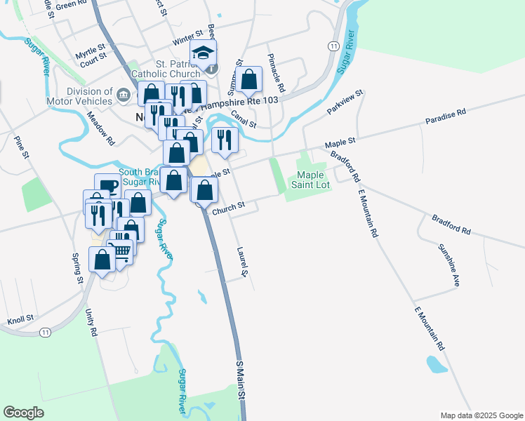 map of restaurants, bars, coffee shops, grocery stores, and more near 35 Woodland Street in Newport