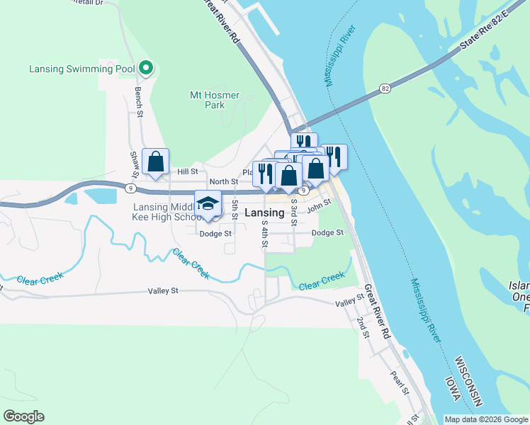map of restaurants, bars, coffee shops, grocery stores, and more near in Lansing