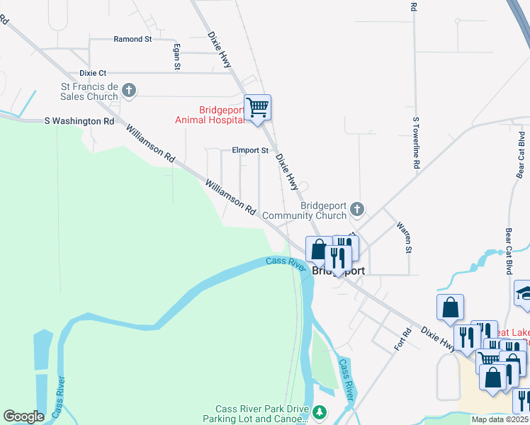 map of restaurants, bars, coffee shops, grocery stores, and more near in Bridgeport charter Township