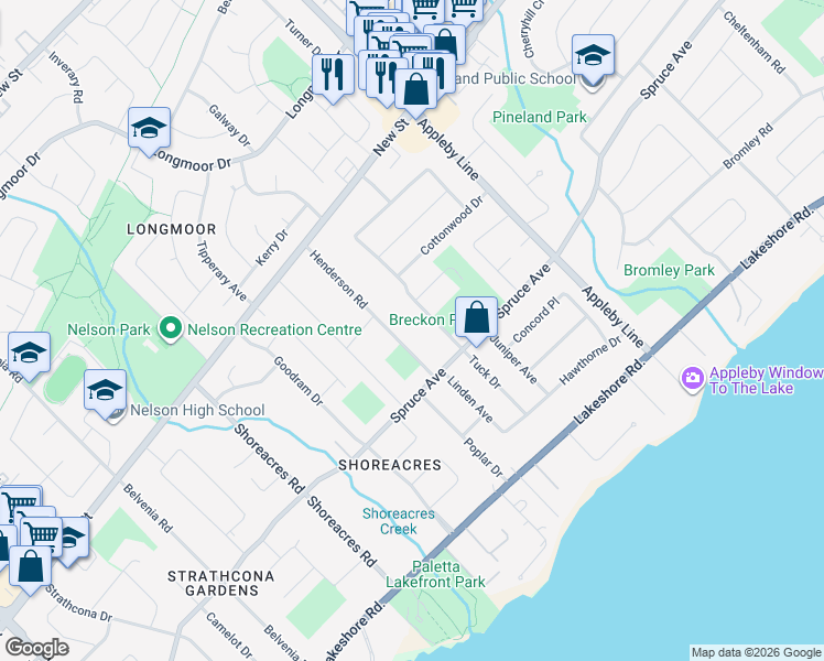 map of restaurants, bars, coffee shops, grocery stores, and more near 329 Henderson Road in Burlington
