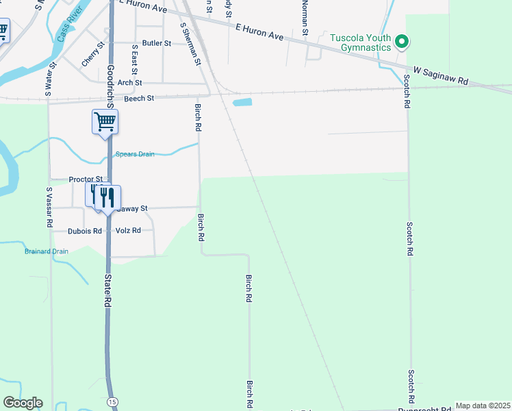 map of restaurants, bars, coffee shops, grocery stores, and more near in Tuscola