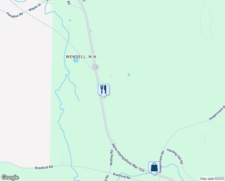 map of restaurants, bars, coffee shops, grocery stores, and more near 45 Angel Brook Road in Sunapee