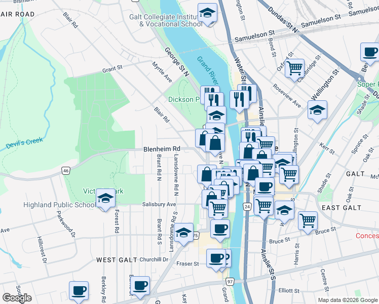 map of restaurants, bars, coffee shops, grocery stores, and more near 58 Blair Road in Cambridge