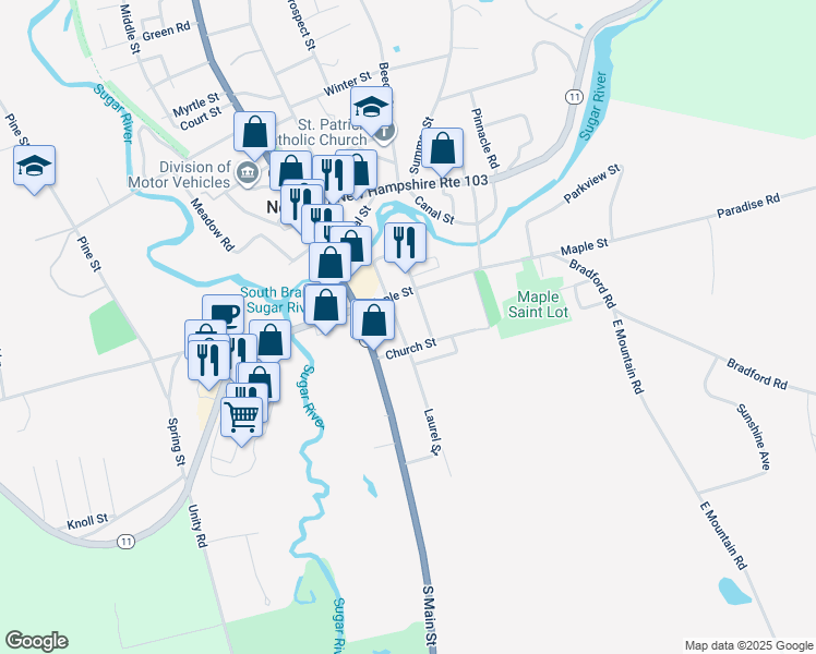 map of restaurants, bars, coffee shops, grocery stores, and more near 38 Laurel Street in Newport