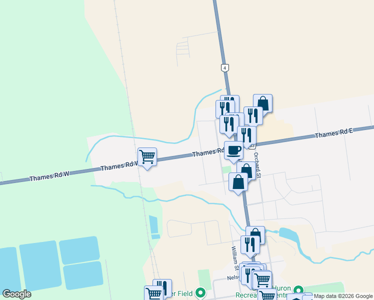map of restaurants, bars, coffee shops, grocery stores, and more near 120 Thames Road West in Exeter