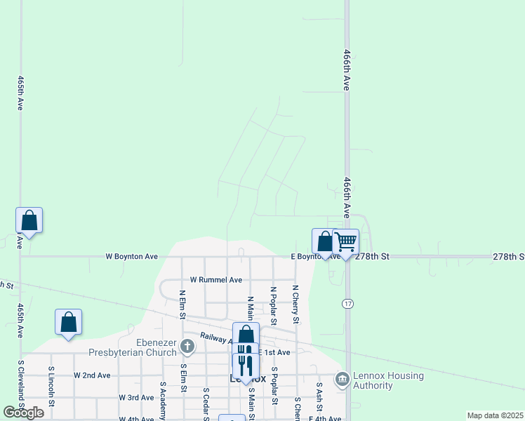 map of restaurants, bars, coffee shops, grocery stores, and more near 708 North Juniper Street in Lennox