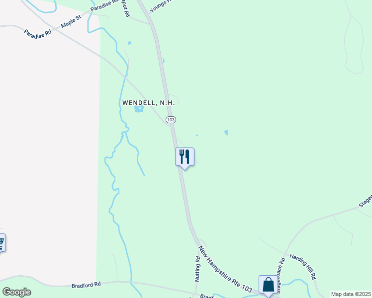 map of restaurants, bars, coffee shops, grocery stores, and more near 45 Angel Brook Road in Sunapee