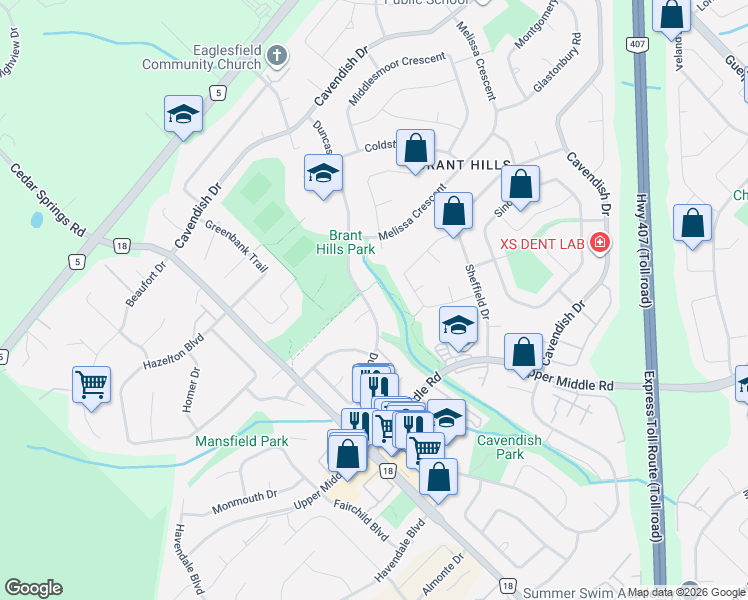 map of restaurants, bars, coffee shops, grocery stores, and more near 2287 Duncaster Drive in Burlington