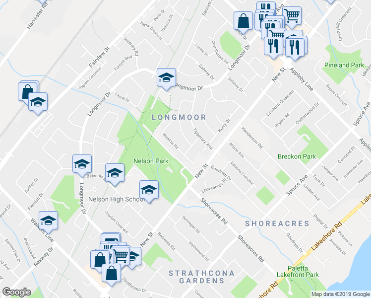 map of restaurants, bars, coffee shops, grocery stores, and more near 4295 Belfast Avenue in Burlington