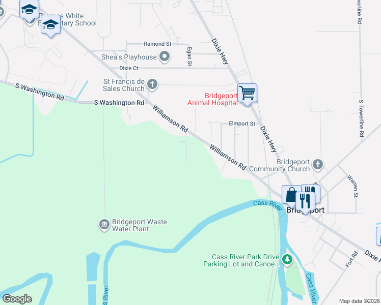 map of restaurants, bars, coffee shops, grocery stores, and more near 4211 Cass River Drive in Saginaw