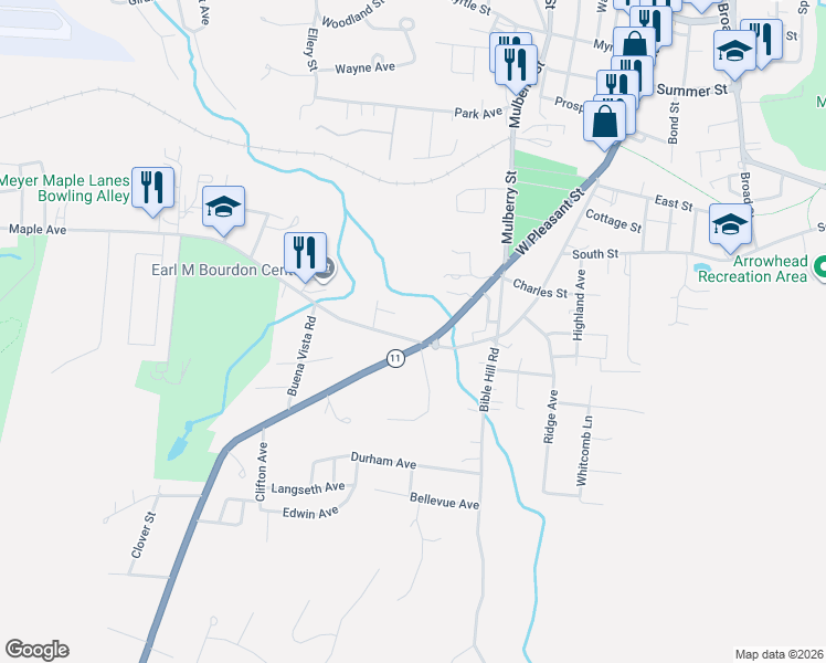 map of restaurants, bars, coffee shops, grocery stores, and more near 31 Maple Avenue in Claremont