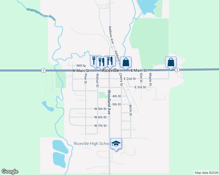 map of restaurants, bars, coffee shops, grocery stores, and more near County Highway T68 in Riceville