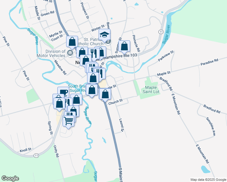 map of restaurants, bars, coffee shops, grocery stores, and more near 38 Laurel Street in Newport