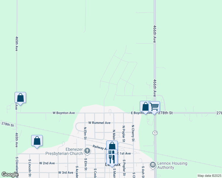 map of restaurants, bars, coffee shops, grocery stores, and more near 708 North Juniper Street in Lennox