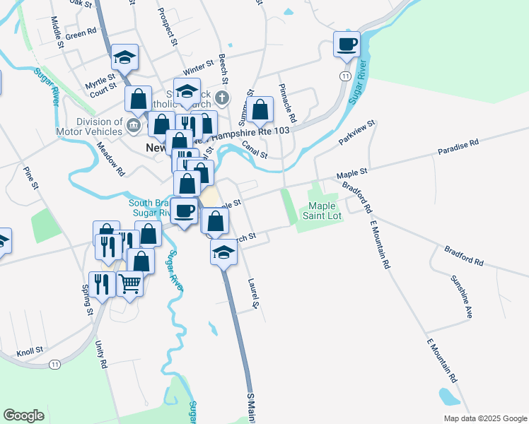 map of restaurants, bars, coffee shops, grocery stores, and more near 16 South Street in Newport