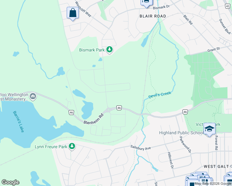 map of restaurants, bars, coffee shops, grocery stores, and more near 13 Rivergreen Crescent in Cambridge