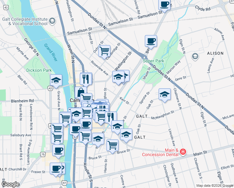 map of restaurants, bars, coffee shops, grocery stores, and more near 58 Beverly Street in Cambridge