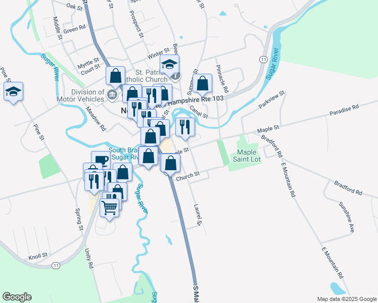map of restaurants, bars, coffee shops, grocery stores, and more near 38 Laurel Street in Newport