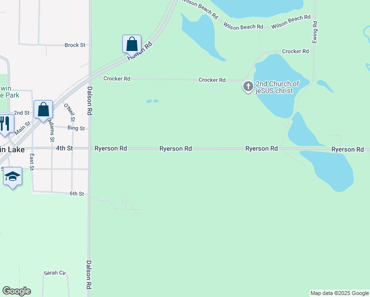 map of restaurants, bars, coffee shops, grocery stores, and more near 3765 Ryerson Road in Twin Lake