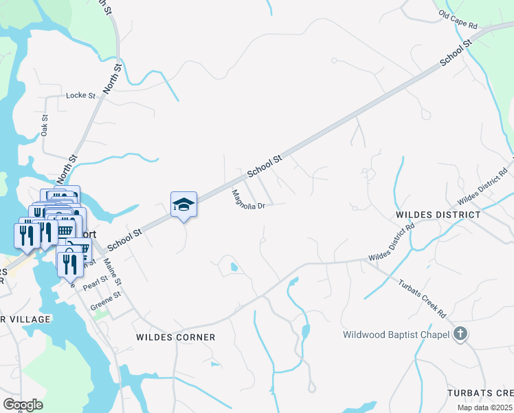 map of restaurants, bars, coffee shops, grocery stores, and more near 14 Magnolia Dr in Kennebunkport