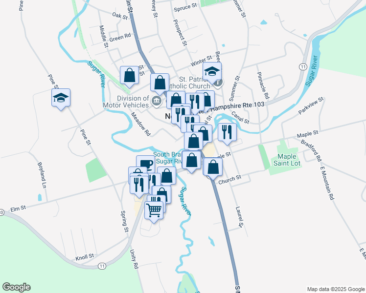 map of restaurants, bars, coffee shops, grocery stores, and more near 12 Ash Street in Newport