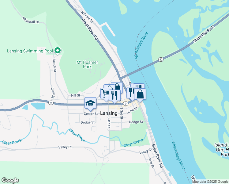map of restaurants, bars, coffee shops, grocery stores, and more near 162 N 3rd St in Lansing
