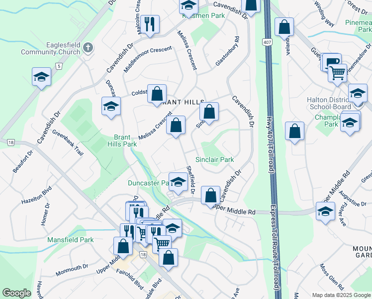 map of restaurants, bars, coffee shops, grocery stores, and more near in Burlington