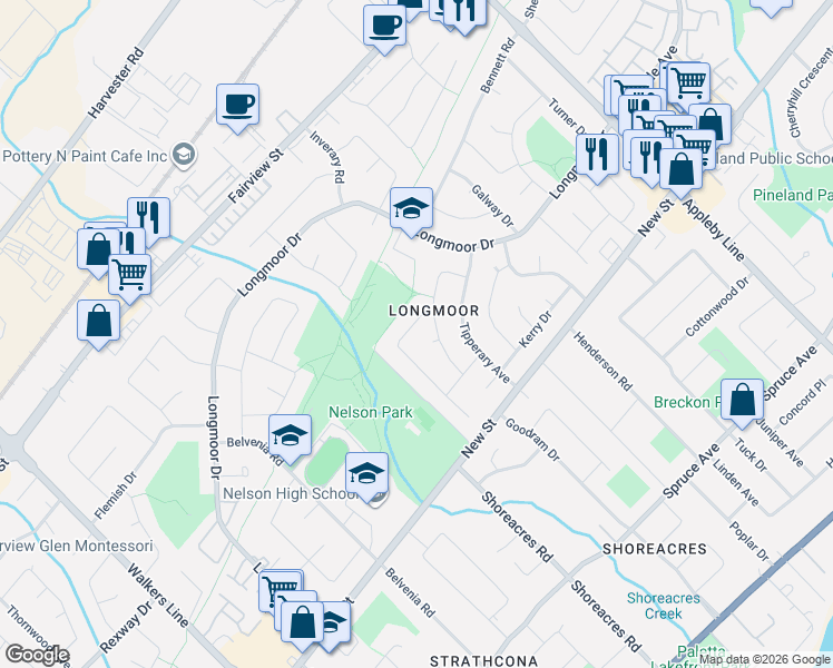 map of restaurants, bars, coffee shops, grocery stores, and more near 519 Wicklow Road in Burlington