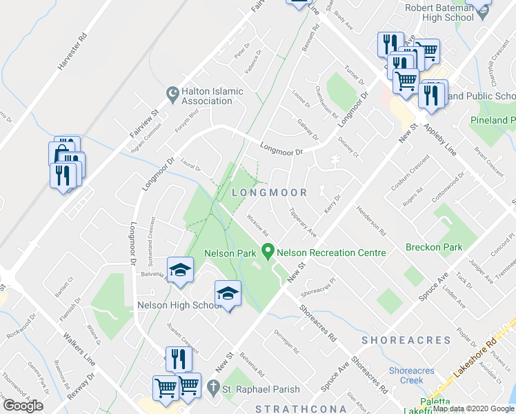 map of restaurants, bars, coffee shops, grocery stores, and more near 519 Wicklow Road in Burlington