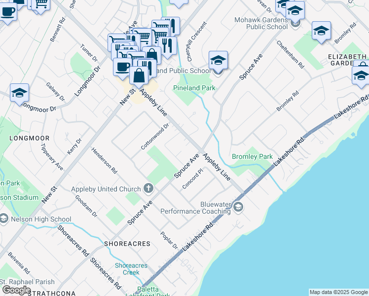 map of restaurants, bars, coffee shops, grocery stores, and more near 291 Carla Court in Burlington