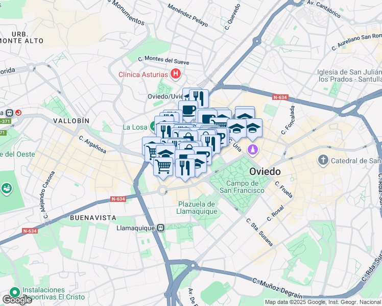 map of restaurants, bars, coffee shops, grocery stores, and more near 5 Calle Arquitecto Reguera in Oviedo