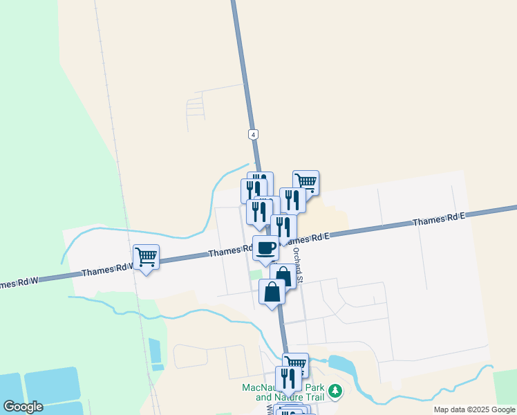 map of restaurants, bars, coffee shops, grocery stores, and more near 261 Main Street North in Exeter