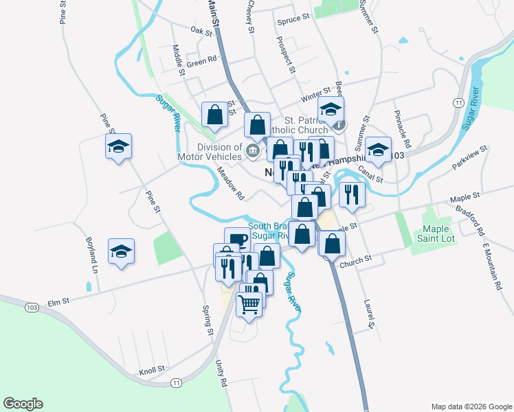 map of restaurants, bars, coffee shops, grocery stores, and more near 2 Meadow Road in Newport