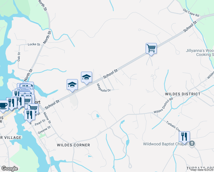 map of restaurants, bars, coffee shops, grocery stores, and more near 14 Magnolia Drive in Kennebunkport