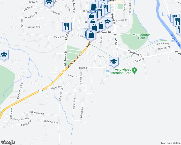 map of restaurants, bars, coffee shops, grocery stores, and more near 3 Claremont NelMar Heights in Claremont