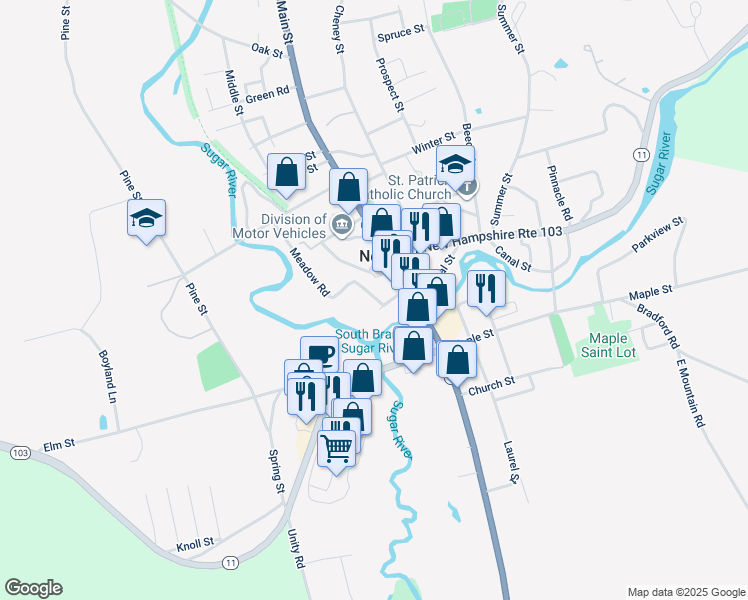 map of restaurants, bars, coffee shops, grocery stores, and more near 12 Ash Street in Newport