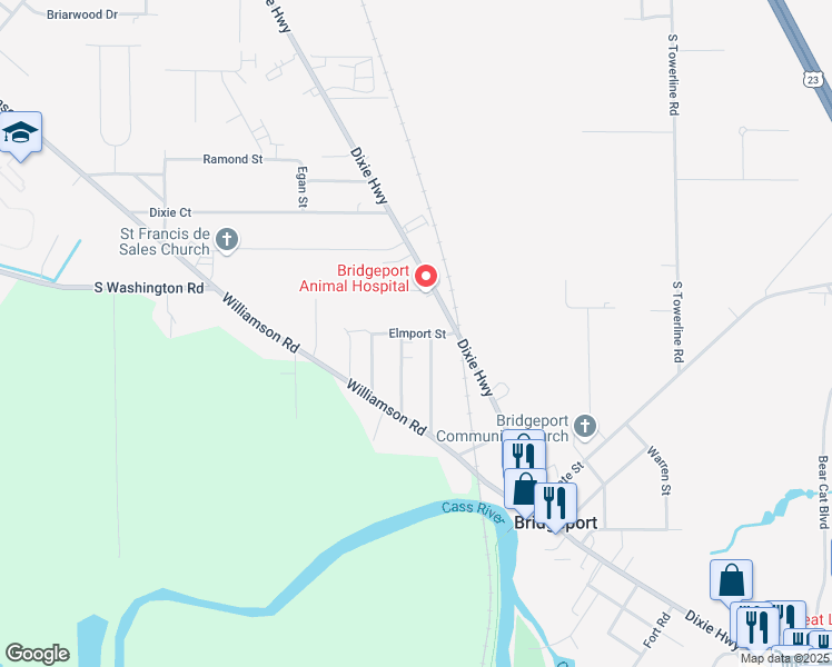 map of restaurants, bars, coffee shops, grocery stores, and more near 3469 Elmport Street in Saginaw