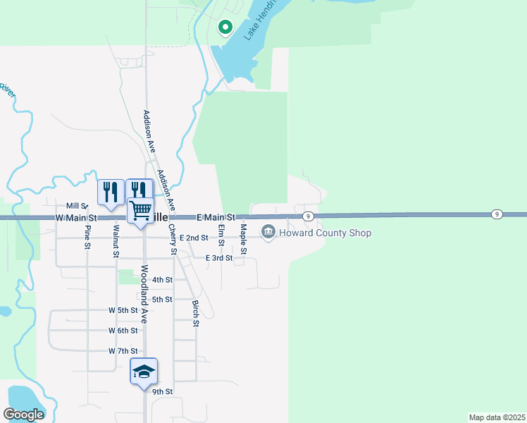 map of restaurants, bars, coffee shops, grocery stores, and more near 417-471 East Main Street in Riceville